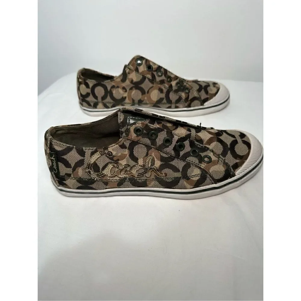 COACH Keeley signature camo low top women’s canvas slip on shoe sz 6.5B  #229
